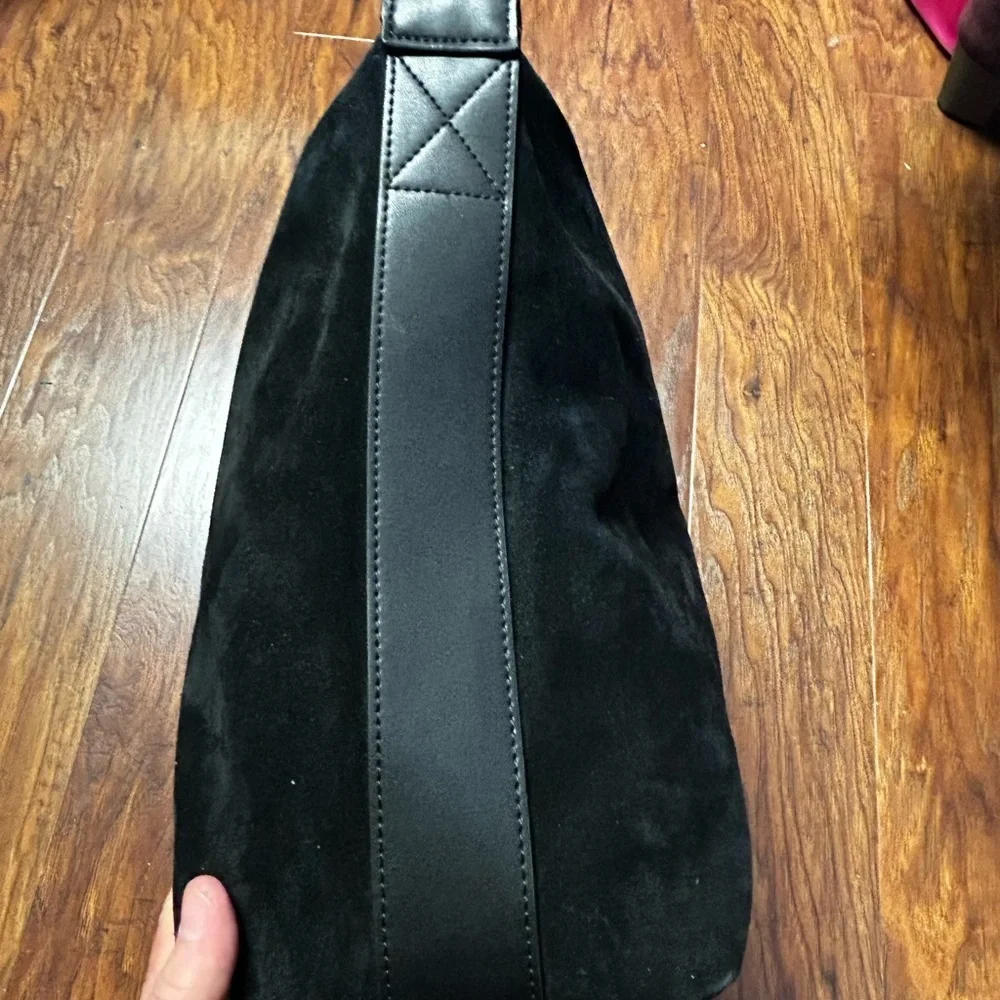 India Hicks Black Suede & Leather Hobo Style Handbag 